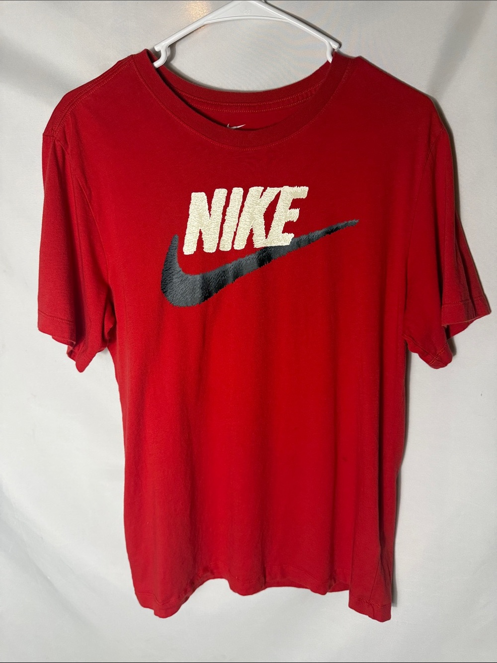 Nike Red Short-Sleeve T-Shirt with Black Swoosh and White Logo